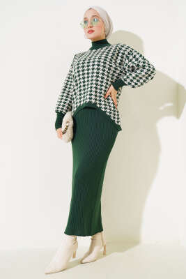 Kazayağı Desen Triko Jile İkili Takım Zümrüt - Thumbnail