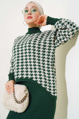 Kazayağı Desen Triko Jile İkili Takım Zümrüt - Thumbnail