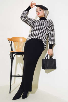 Kazayağı Desen Triko Jile İkili Takım Siyah - Thumbnail