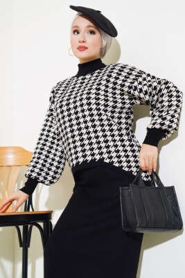 Kazayağı Desen Triko Jile İkili Takım Siyah - Thumbnail