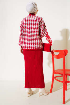 Kazayağı Desen Triko Jile İkili Takım Kırmızı - Thumbnail