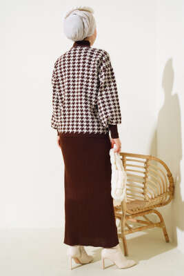 Kazayağı Desen Triko Jile İkili Takım Kahve - Thumbnail