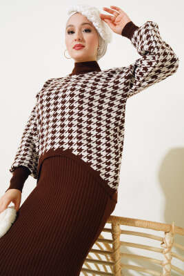 Kazayağı Desen Triko Jile İkili Takım Kahve - Thumbnail