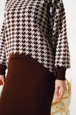 Kazayağı Desen Triko Jile İkili Takım Kahve - Thumbnail