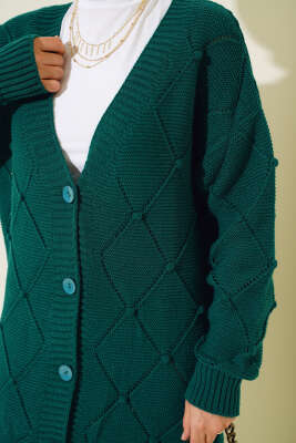 Kabartmalı Düğmeli Uzun Triko Hırka Nefti - Thumbnail