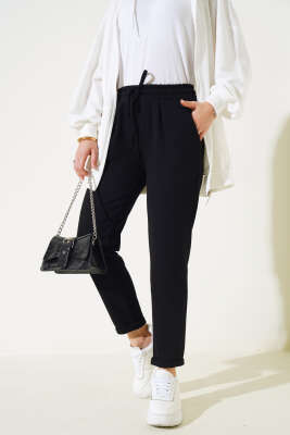 Beli Lastikli Duble Paça Pantolon Siyah - Thumbnail