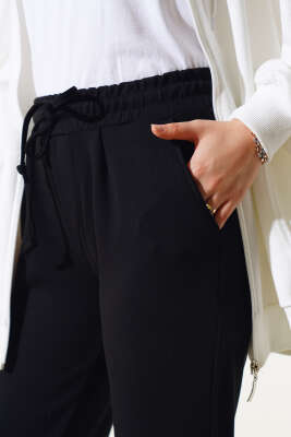 Beli Lastikli Duble Paça Pantolon Siyah - Thumbnail