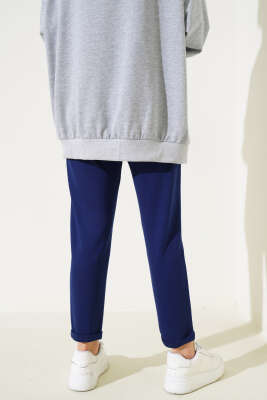 Beli Lastikli Duble Paça Pantolon Lacivert - Thumbnail