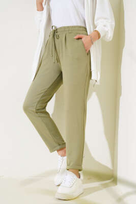 Beli Lastikli Duble Paça Pantolon Haki - Thumbnail