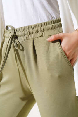 Beli Lastikli Duble Paça Pantolon Haki - Thumbnail