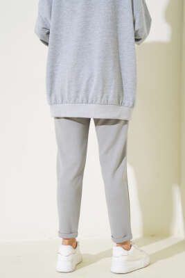 Beli Lastikli Duble Paça Pantolon Gri - Thumbnail