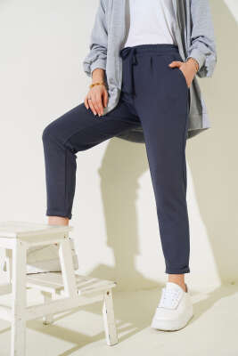 Beli Lastikli Duble Paça Pantolon Füme - Thumbnail