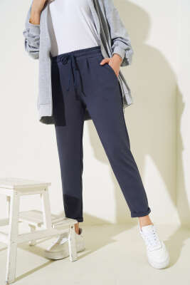 Beli Lastikli Duble Paça Pantolon Füme - Thumbnail