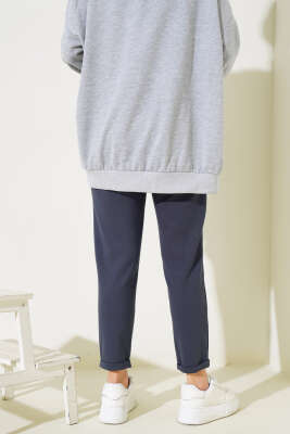 Beli Lastikli Duble Paça Pantolon Füme - Thumbnail