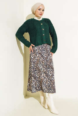 Örgü Düğmeli Kısa Hırka Nefti - Thumbnail