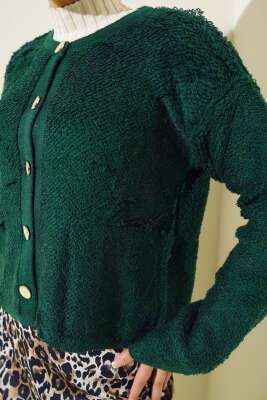 Örgü Düğmeli Kısa Hırka Nefti - Thumbnail