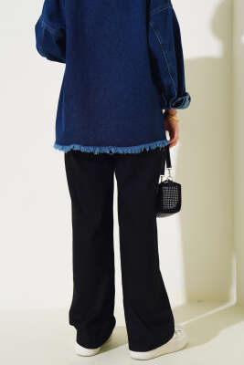 Geniş Paça Kot Palazzo Pantolon Siyah - Thumbnail