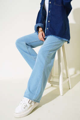 Geniş Paça Kot Palazzo Pantolon Kot Mavisi - Thumbnail