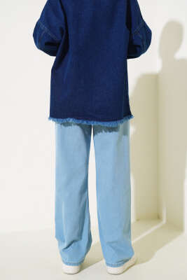 Geniş Paça Kot Palazzo Pantolon Kot Mavisi - Thumbnail