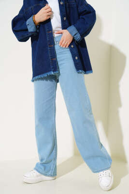 Geniş Paça Kot Palazzo Pantolon Kot Mavisi - Thumbnail