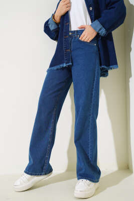 Geniş Paça Kot Palazzo Pantolon Kot - Thumbnail