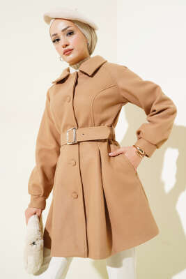 Pazarium - Kemerli Kısa Kaşe Kaban Latte