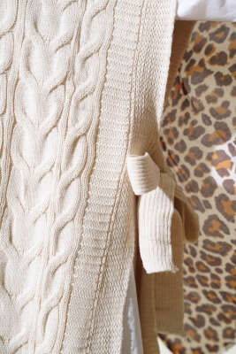 Saç Örgü Yan Bağlamalı Triko Süveter Taş - Thumbnail