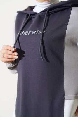 Kapüşonlu Baskılı Tunik İkili Takım Füme - Thumbnail