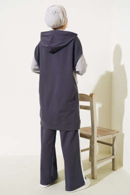 Kapüşonlu Baskılı Tunik İkili Takım Füme - Thumbnail