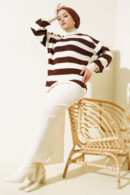 Kalın Çizgili Jile Triko İkili Takım Taş - Thumbnail