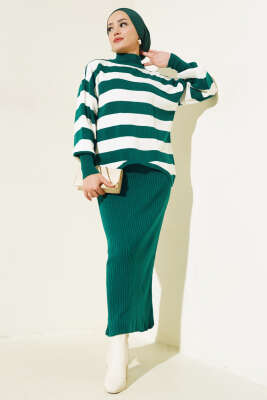 Kalın Çizgili Jile Triko İkili Takım Nefti - Thumbnail