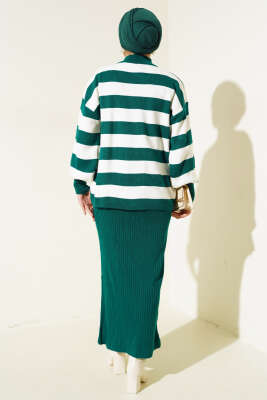 Kalın Çizgili Jile Triko İkili Takım Nefti - Thumbnail