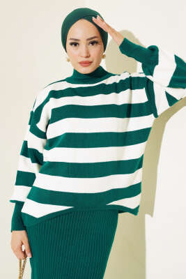 Kalın Çizgili Jile Triko İkili Takım Nefti - Thumbnail