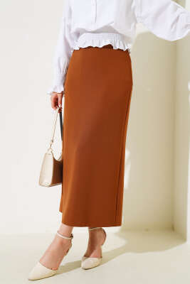 Pazarium - Kapalı Yırtmaçlı Kalem Etek Taba