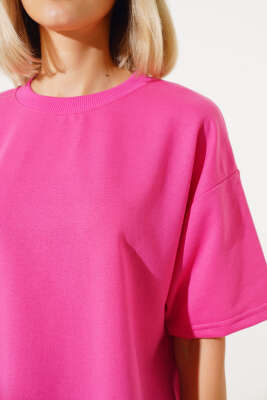 Oversize Basic T-shirt Fuşya - Thumbnail