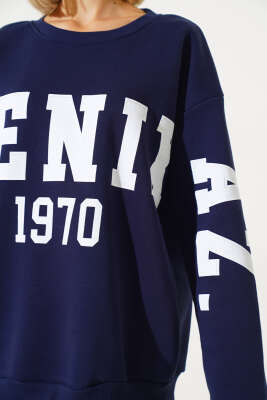 Phoenixaz Baskılı Şardonlu Sweatshirt Lacivert - Thumbnail