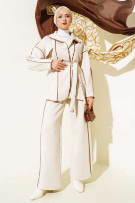 Biyeli Scuba İkili Takım Bej - Thumbnail