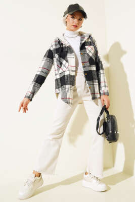 Çift Cepli Kapüşonlu Oduncu Gömlek Siyah - Thumbnail