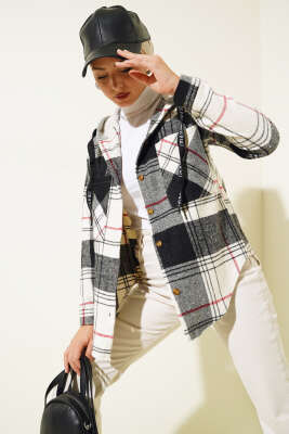 Çift Cepli Kapüşonlu Oduncu Gömlek Siyah - Thumbnail