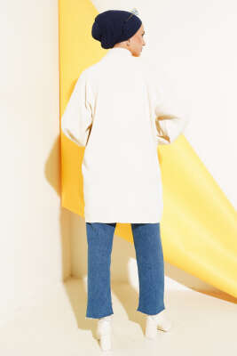 Yaka Fermuarlı Balon Kol Triko Tunik Taş - Thumbnail