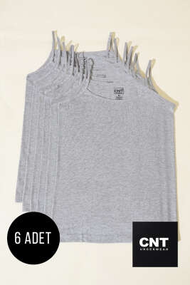 CNT 6'lı Bayan Saten İp Askılı Atlet Melanj Gri - Thumbnail