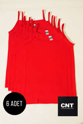 CNT 6'lı Bayan Saten İp Askılı Atlet Kırmızı - Thumbnail