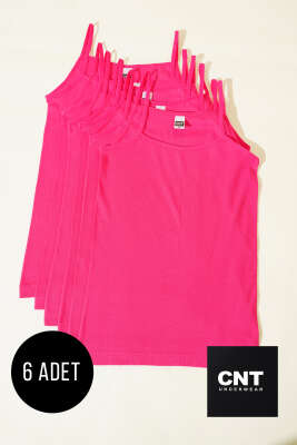 CNT 6'lı Bayan Saten İp Askılı Atlet Fuşya - Thumbnail