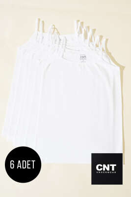 CNT 6'lı Bayan Saten İp Askılı Atlet Beyaz - Thumbnail