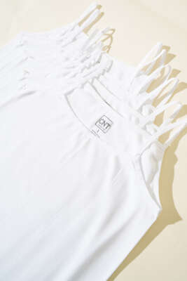 CNT 6'lı Bayan Saten İp Askılı Atlet Beyaz - Thumbnail