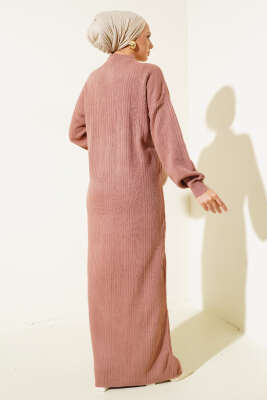 Fitilli Düz Pike Elbise Gül Kurusu - Thumbnail