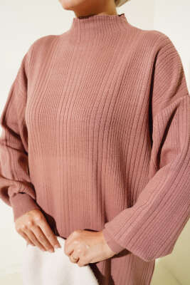 Fitilli Düz Pike Elbise Gül Kurusu - Thumbnail