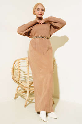 Fitilli Düz Pike Elbise Büsküvi - Thumbnail