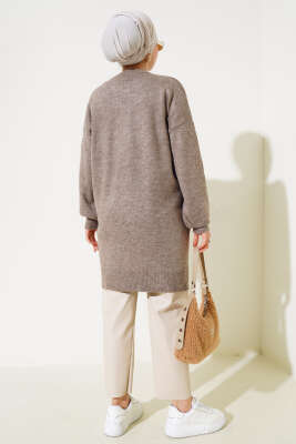 Yırtmaçlı Düz Yumoş Triko Tunik Vizon - Thumbnail