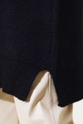 Yırtmaçlı Düz Yumoş Triko Tunik Siyah - Thumbnail